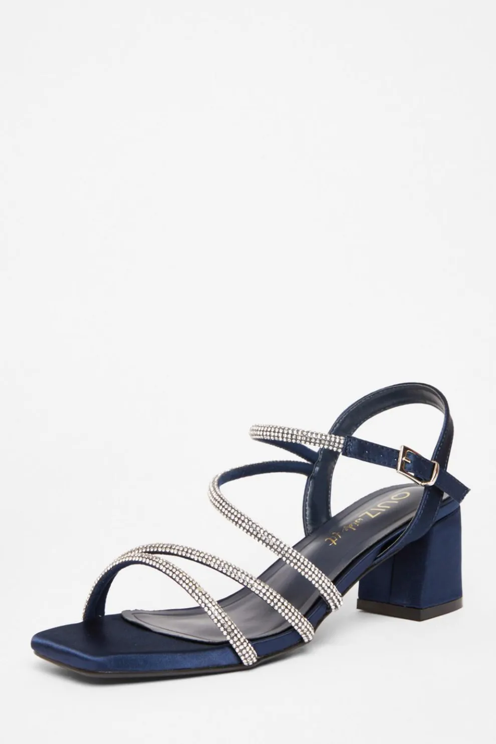 Wide Fit Navy Diamante Block Heels