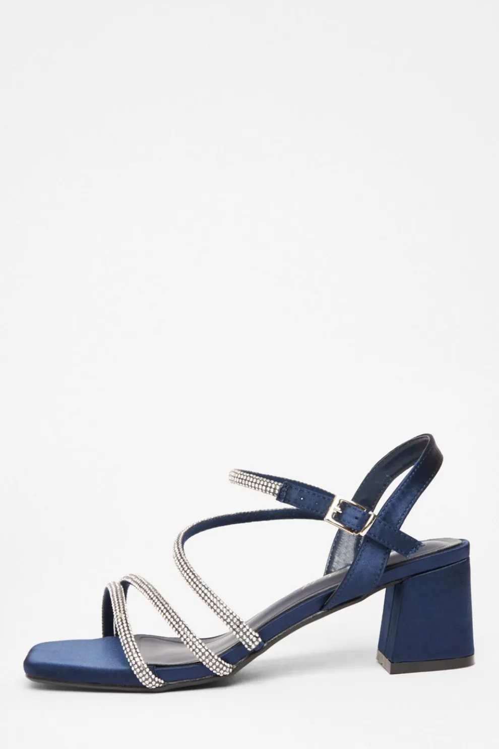Wide Fit Navy Diamante Block Heels