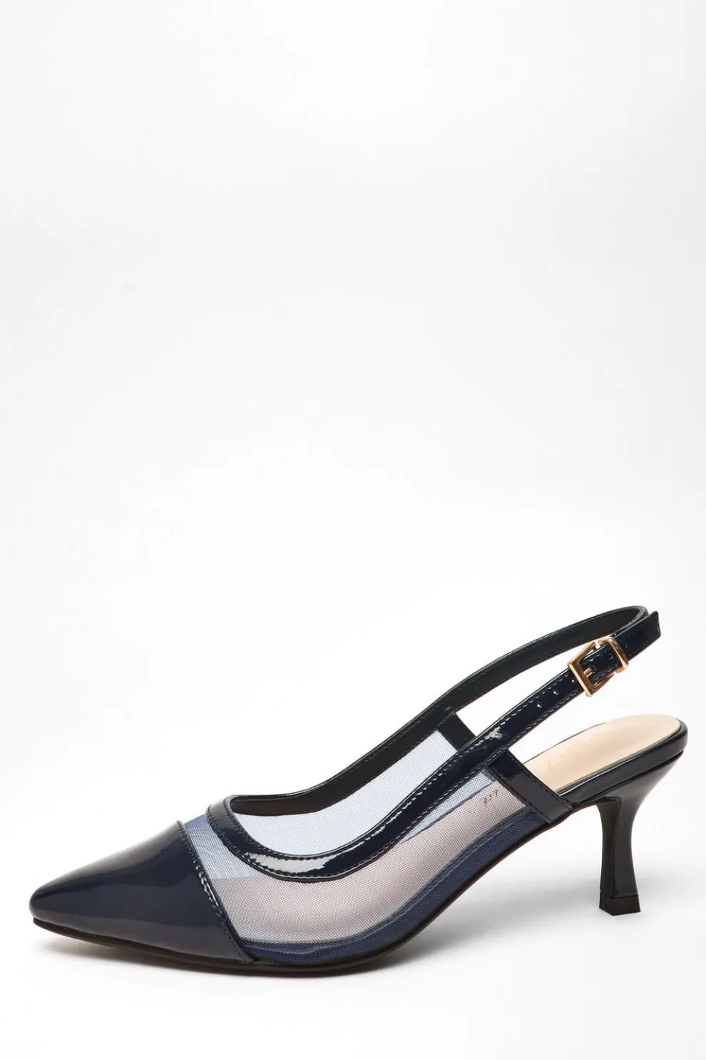 Wide Fit Navy Faux Leather Mesh Low Block Heel