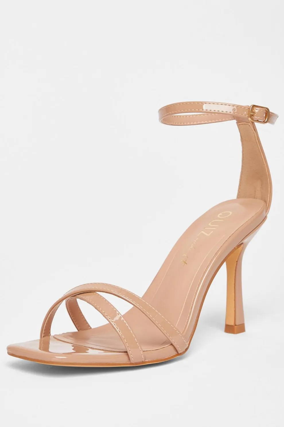 Wide Fit Nude Patent Cross Strap Heels