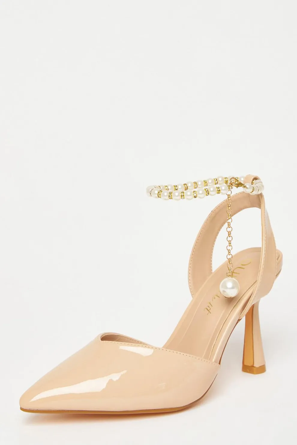 Wide Fit Nude Pearl Strap Court Heels