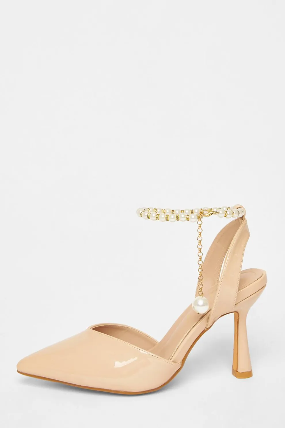 Wide Fit Nude Pearl Strap Court Heels