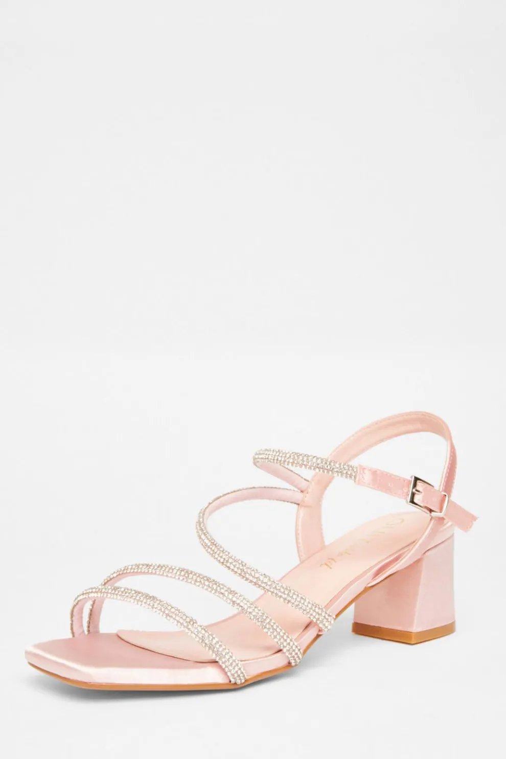 Wide Fit Pink Diamante Block Heels