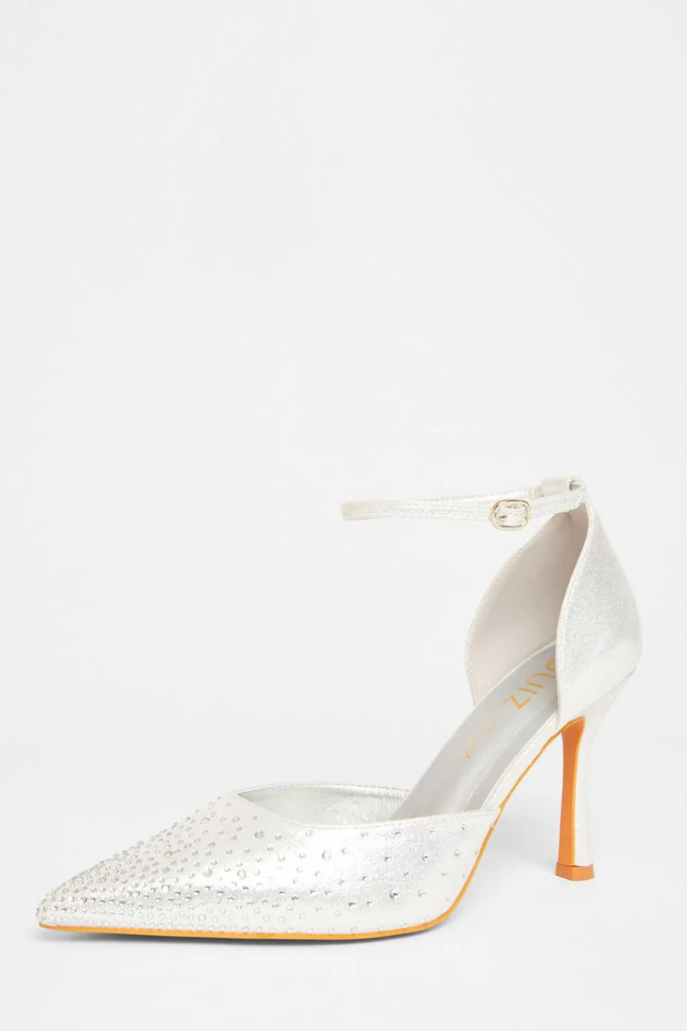 Wide Fit Silver Diamante Court Heels
