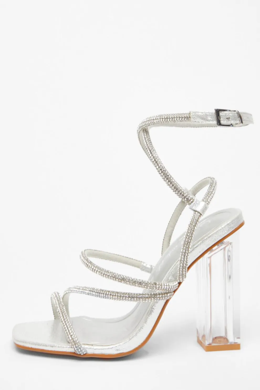 Wide Fit Silver Diamante Heeled Sandals