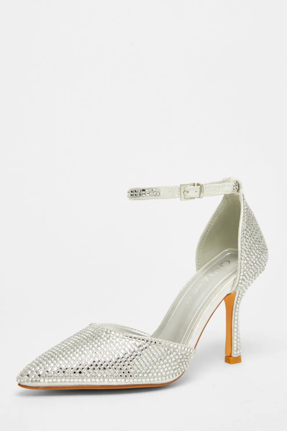 Wide Fit Silver Diamante Court Heels