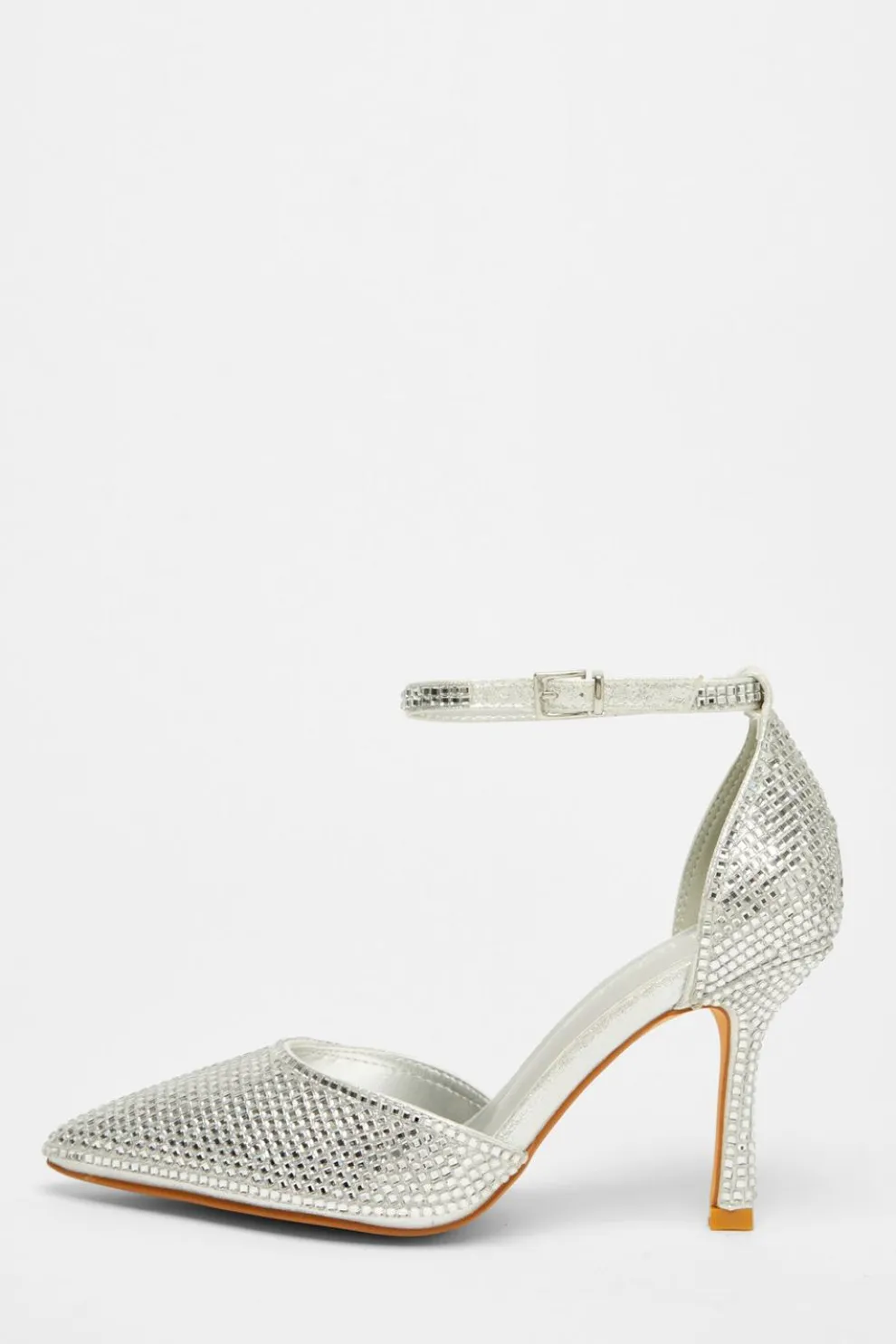 Wide Fit Silver Diamante Court Heels