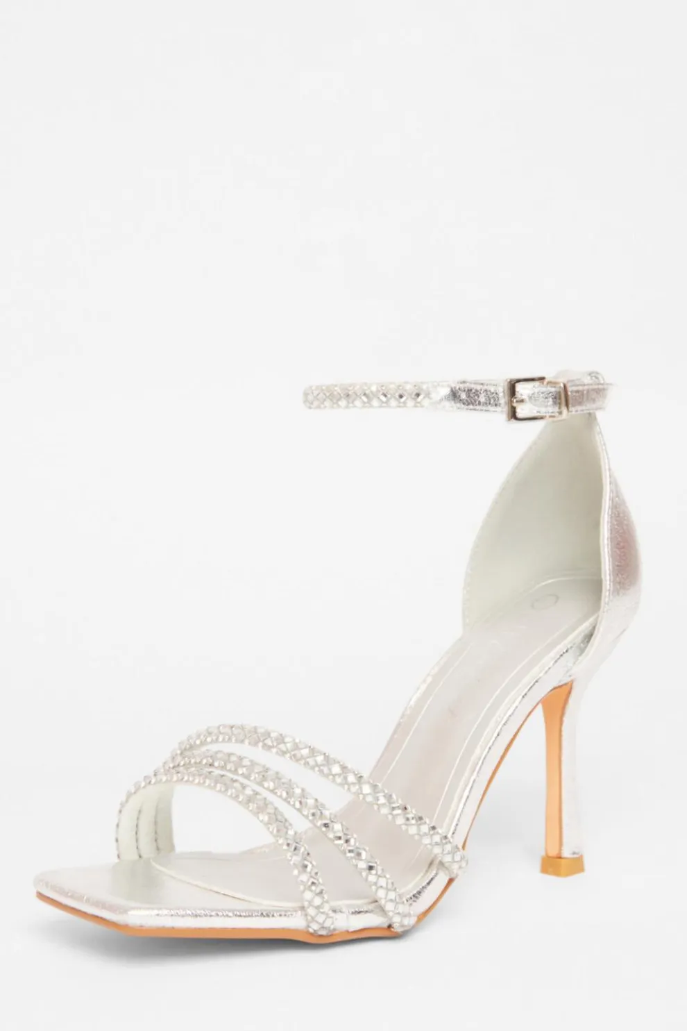 Wide Fit Silver Diamante Heels