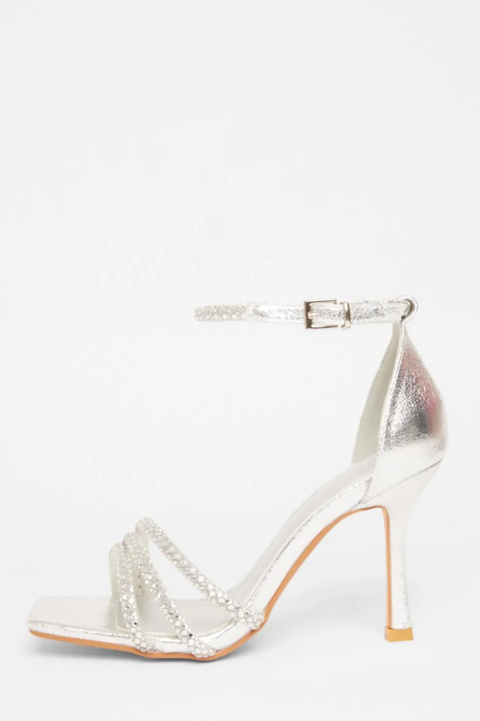 Wide Fit Silver Diamante Heels