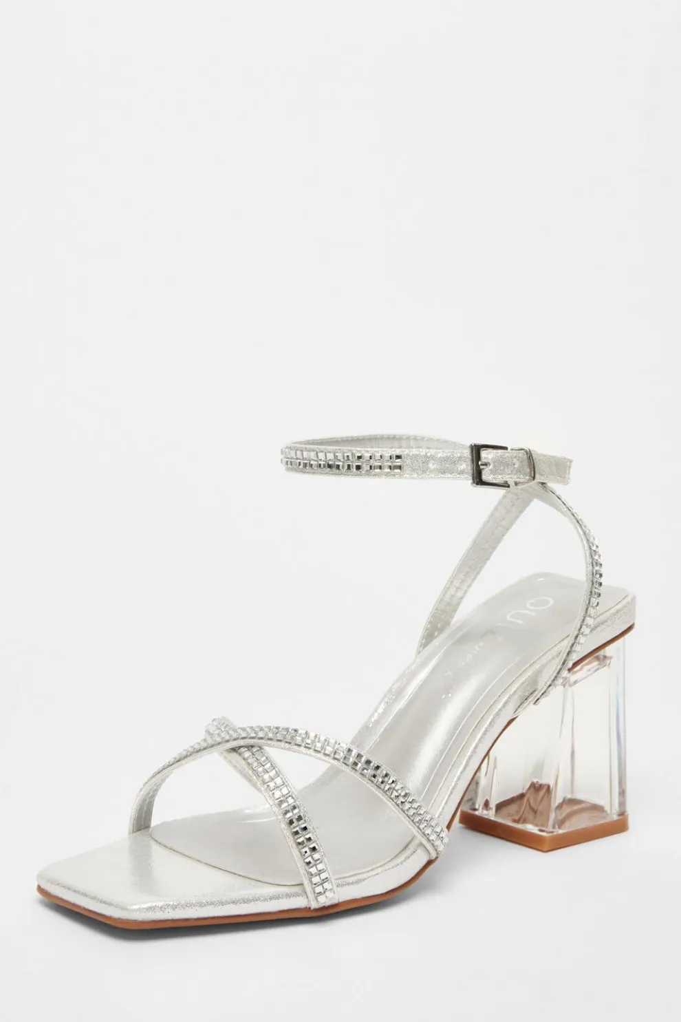 Wide Fit Silver Diamante Heels