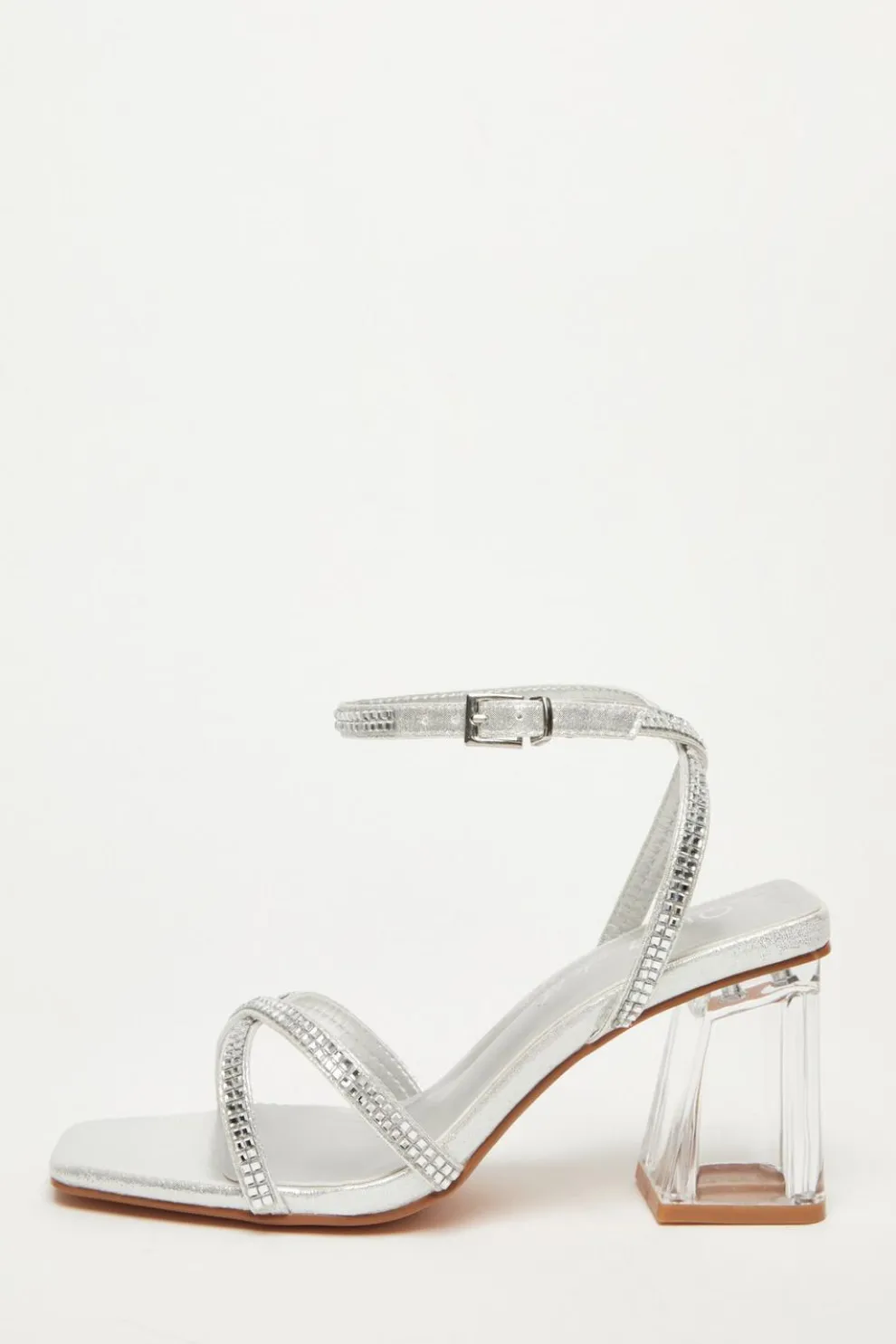 Wide Fit Silver Diamante Heels