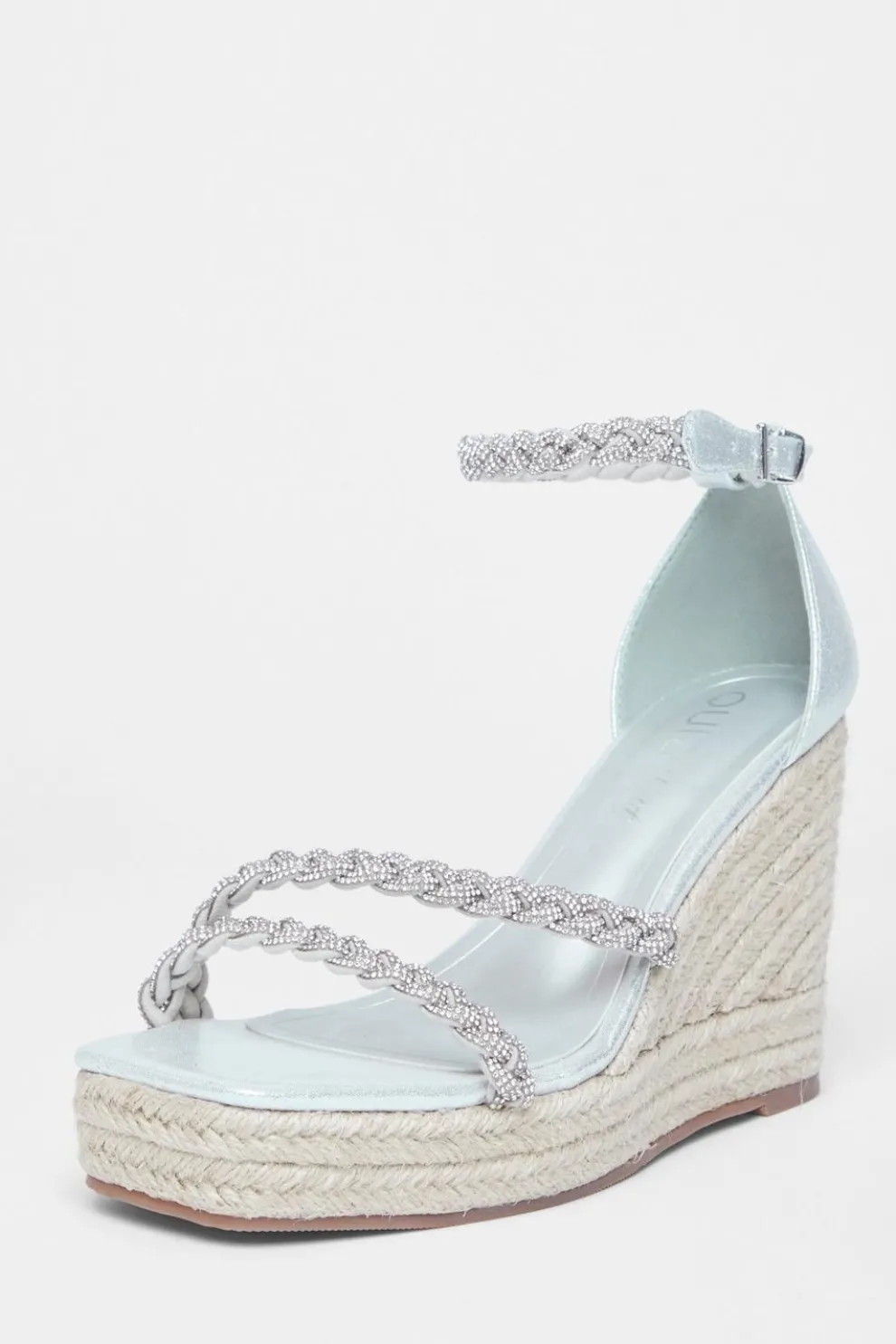 Wide Fit Silver Diamante Platform Wedges