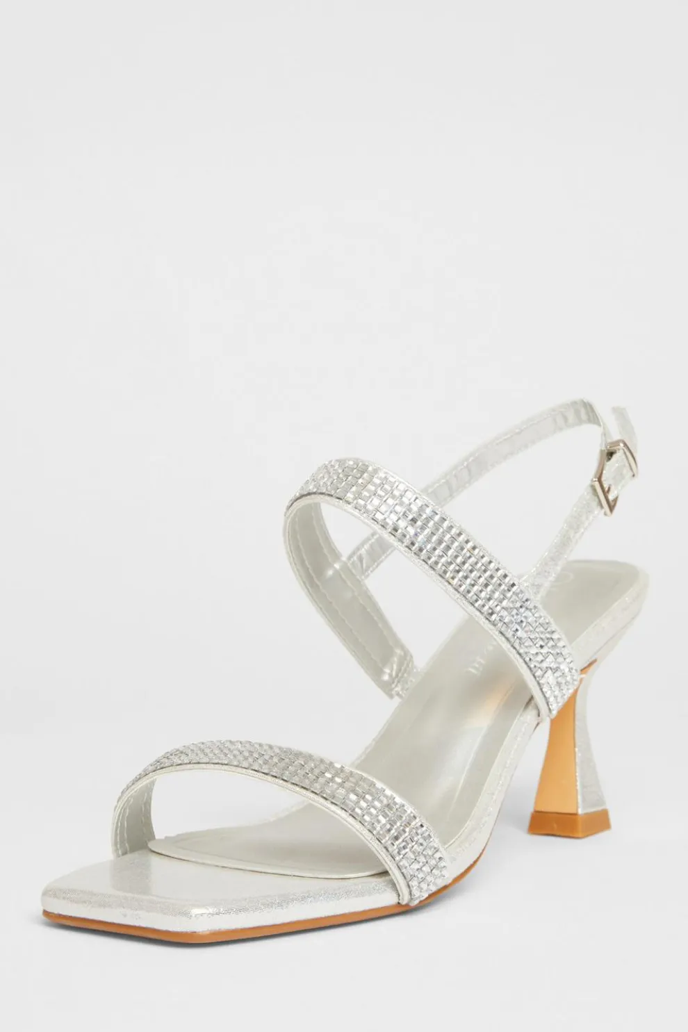 Wide Fit Silver Diamante Strappy Heels