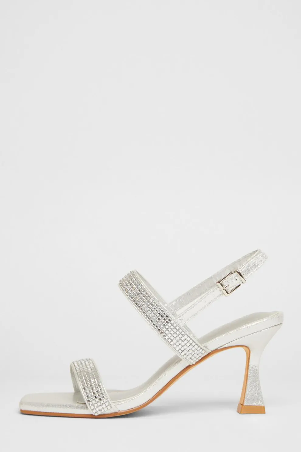 Wide Fit Silver Diamante Strappy Heels