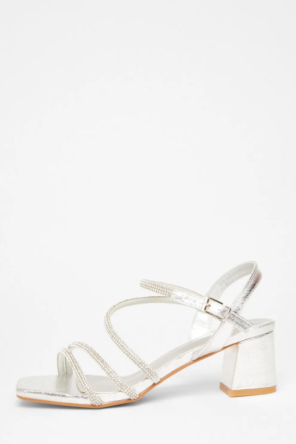 Wide Fit Silver Diamante Block Heels