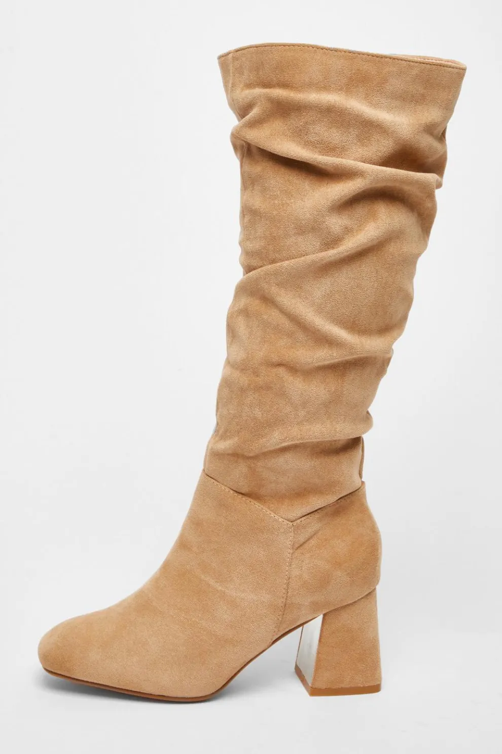 Wide Fit Taupe Knee High Faux Suede Block Heel Boots