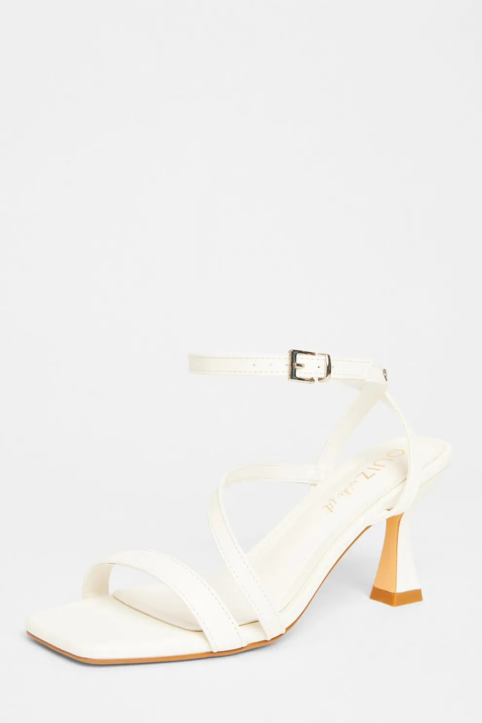 Wide Fit White Asymmetric Strap Heels