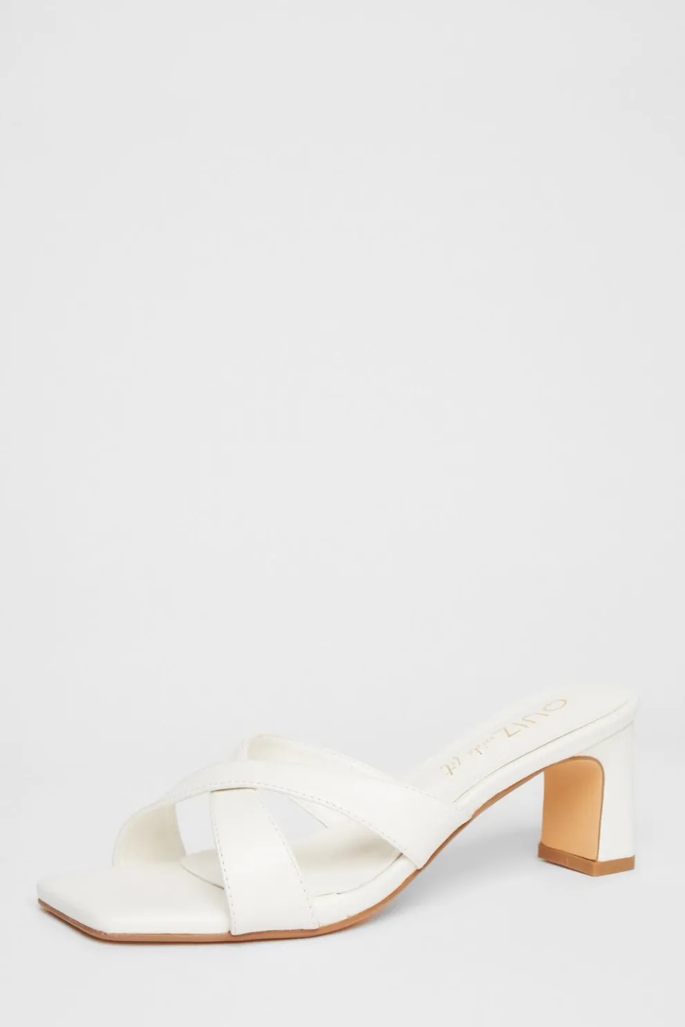 Wide Fit White Cross Strap Mule Heels