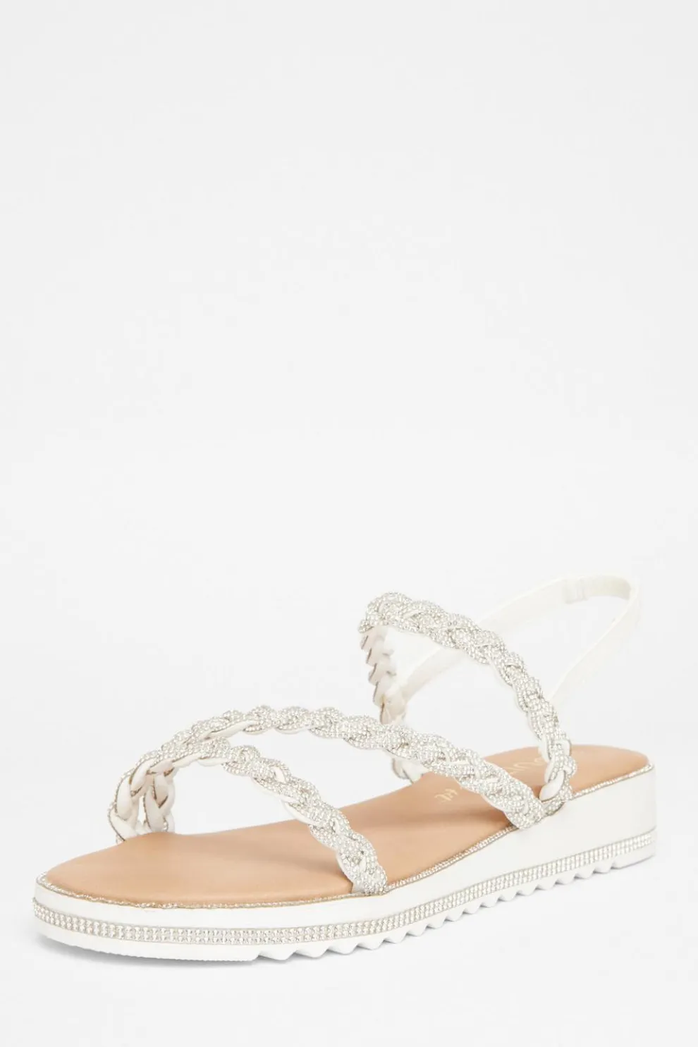 Wide Fit White Diamante Flat Sandals
