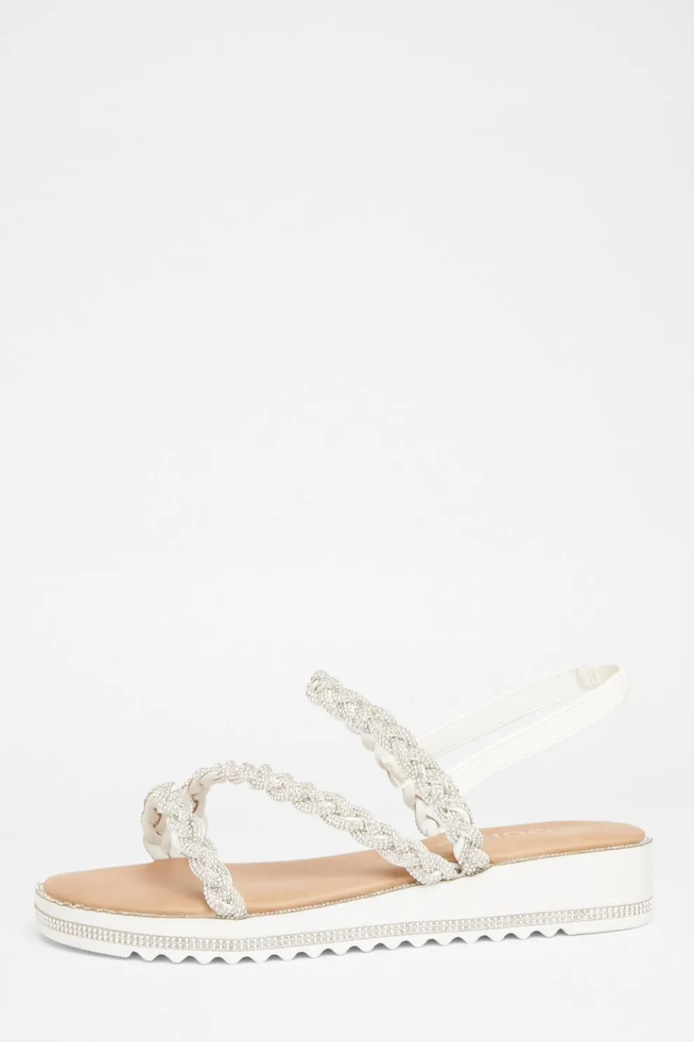 Wide Fit White Diamante Flat Sandals