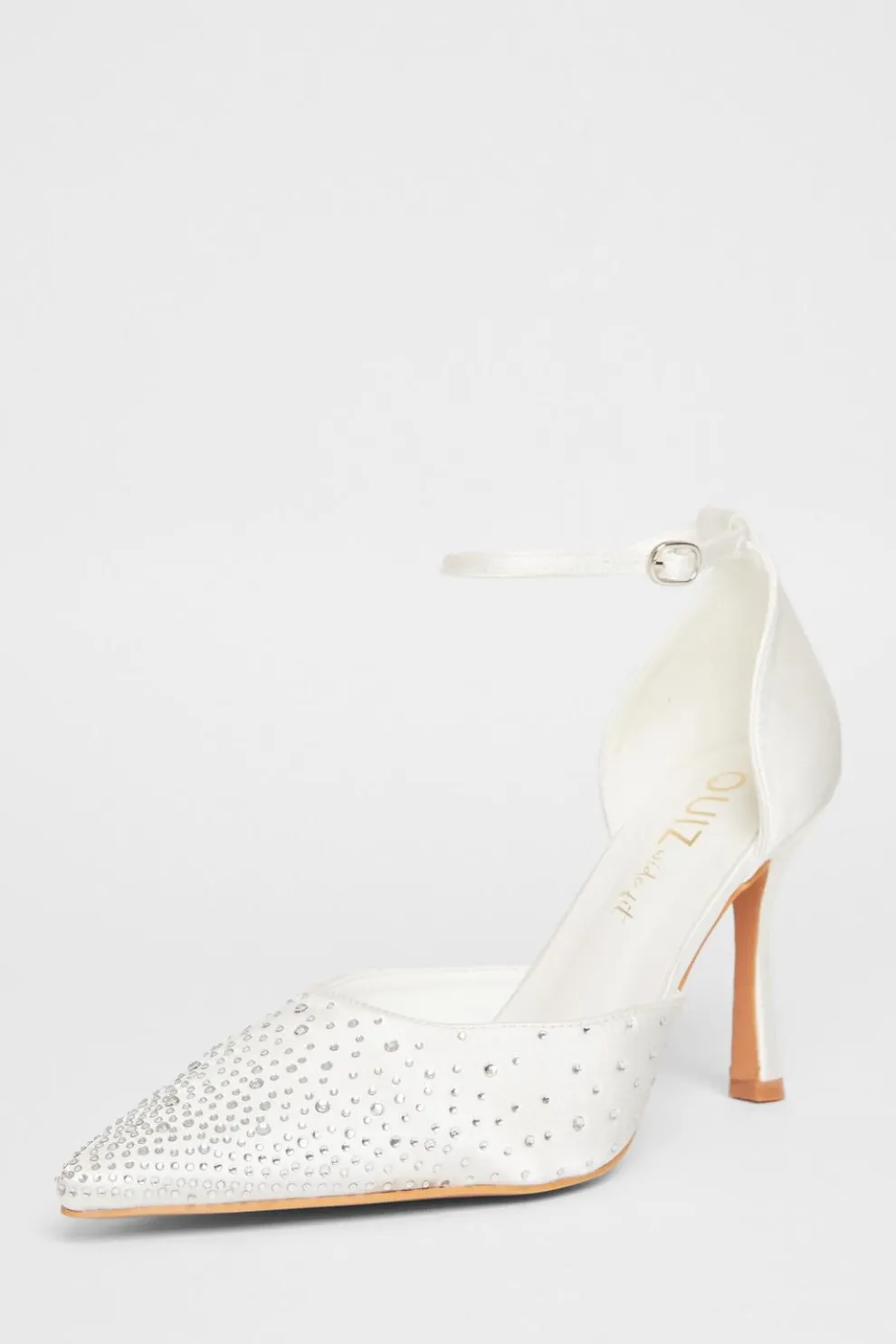 Wide Fit White Diamante Court Heels