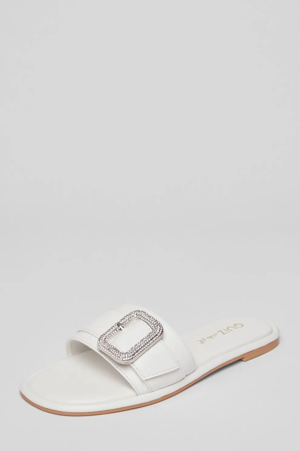 Wide Fit White Diamante Buckle Sandals