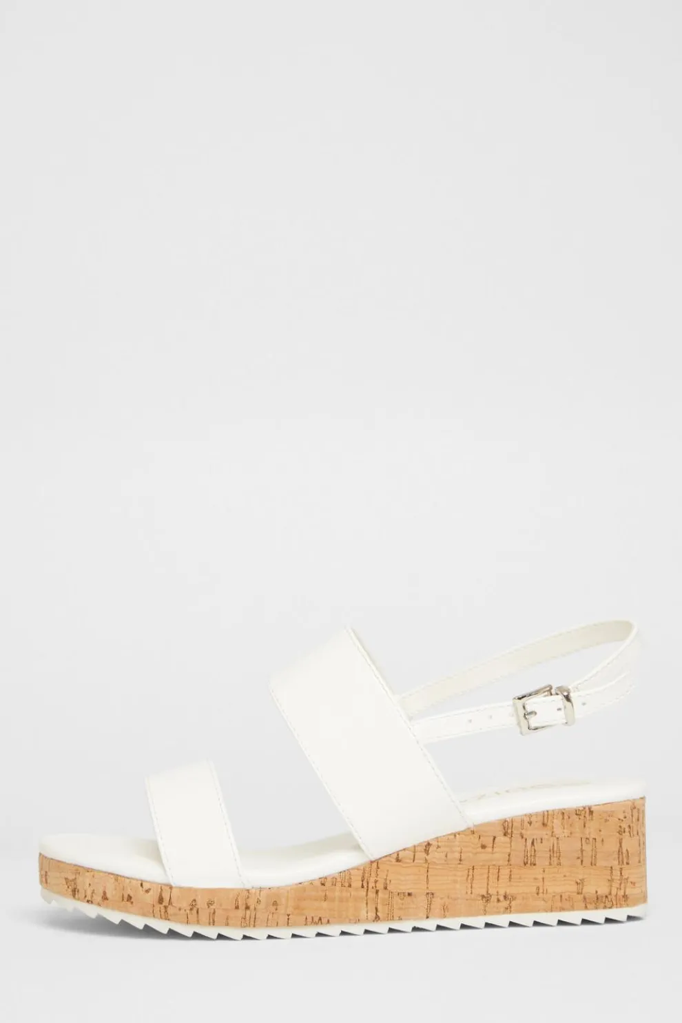 Wide Fit White Double Strap Low Wedges