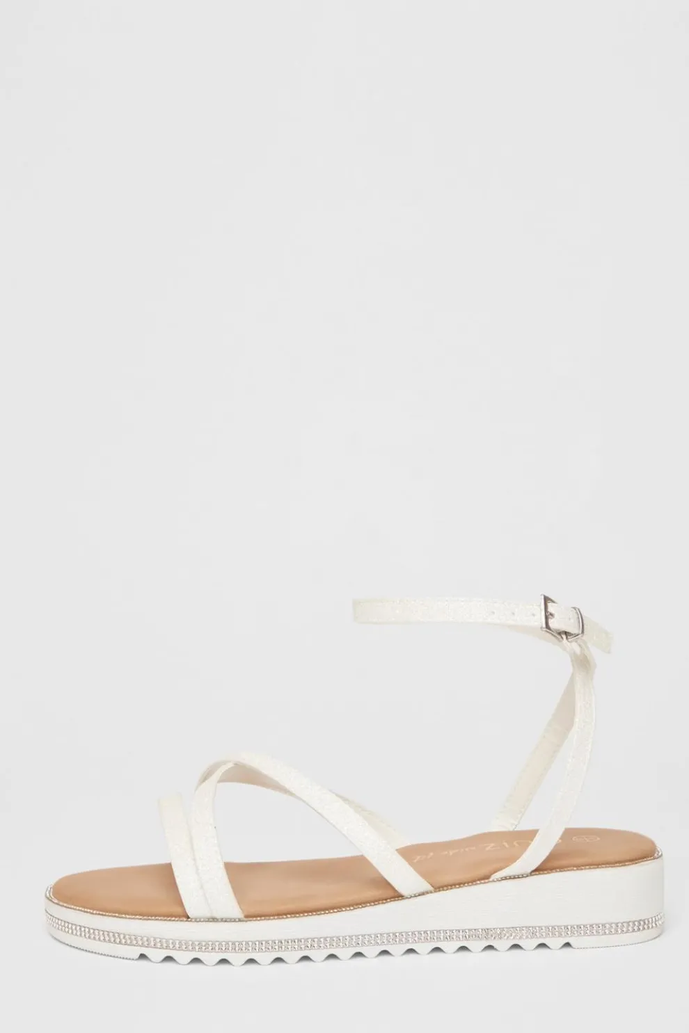 Wide Fit White Glitter Flat Sandals