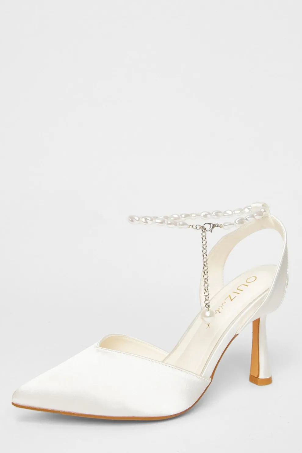 Wide Fit White Pearl Strap Court Heels