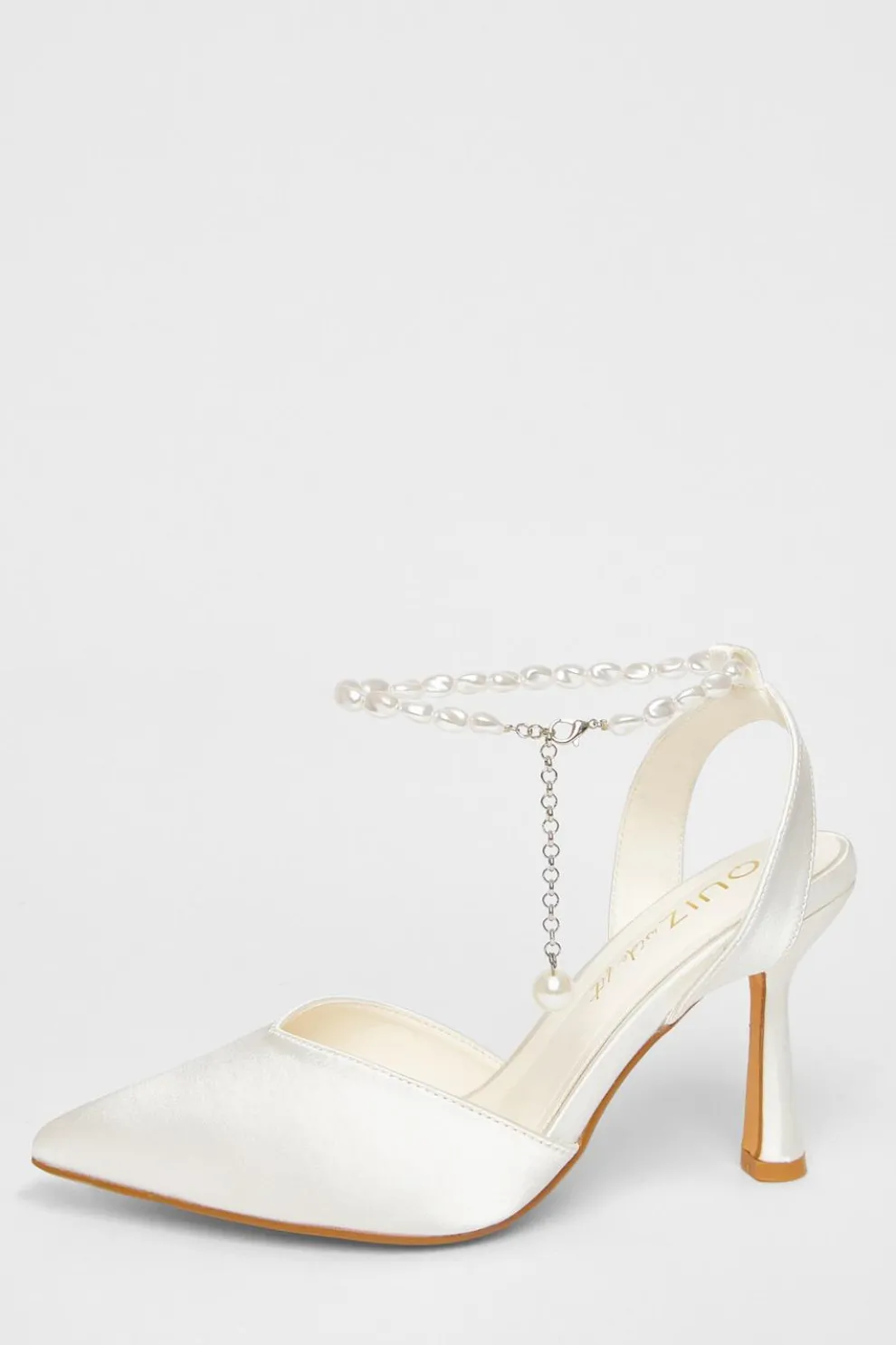 Wide Fit White Pearl Strap Court Heels