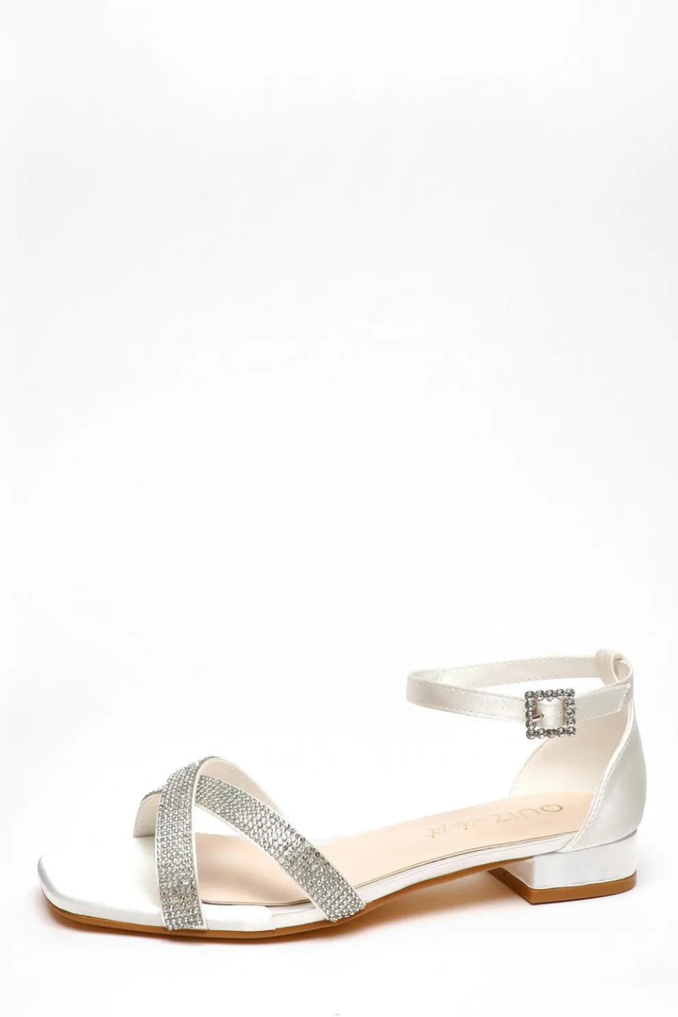 Wide Fit White Shimmer Diamante Cross Strap Flat Sandals