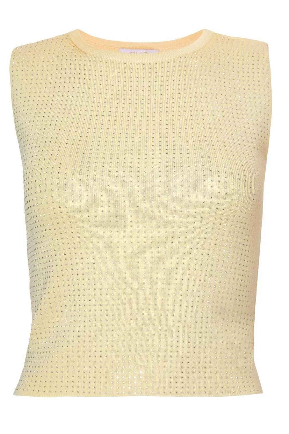 Yellow Knit Diamante Crop Top