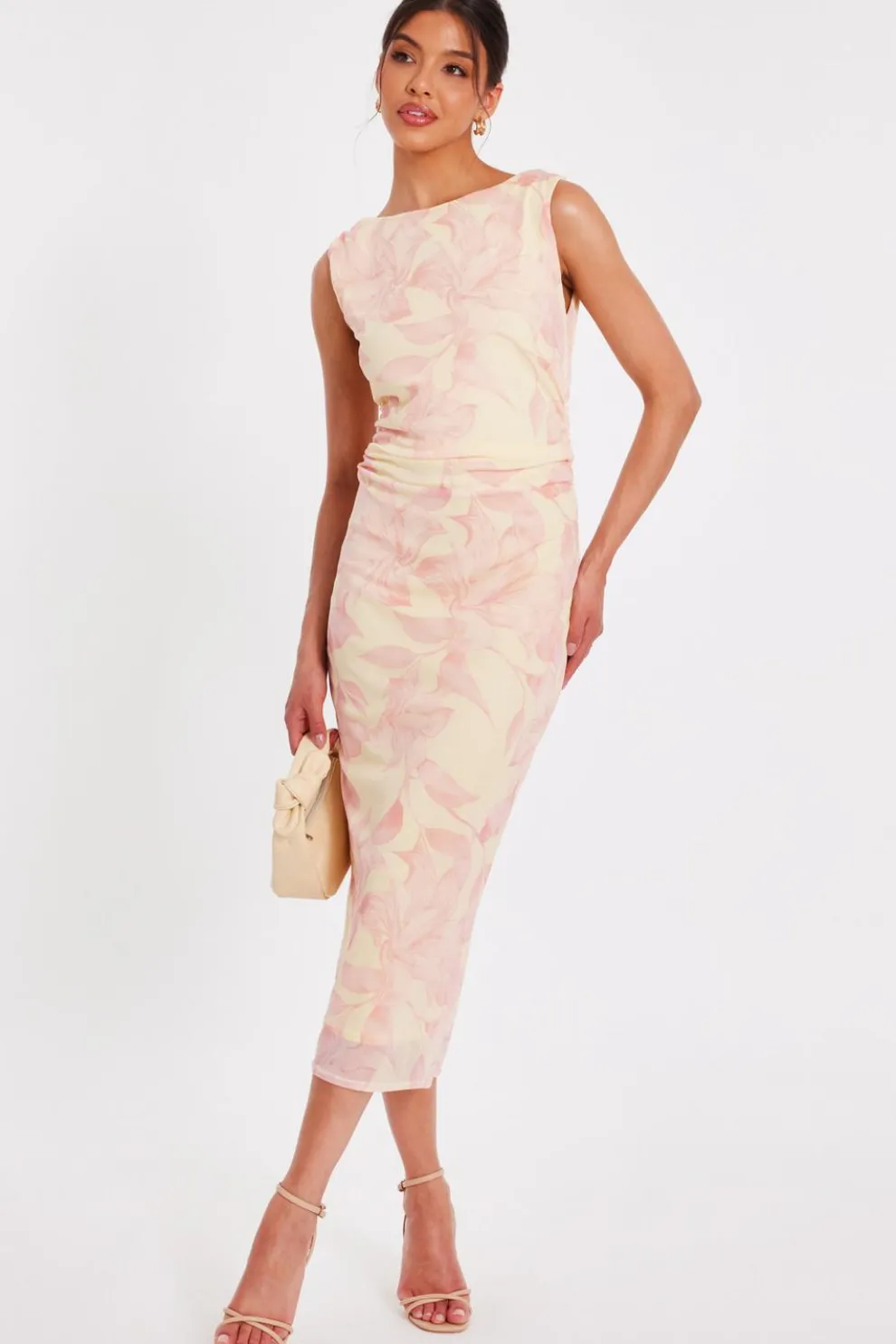 Yellow Mesh Floral Midaxi Dress