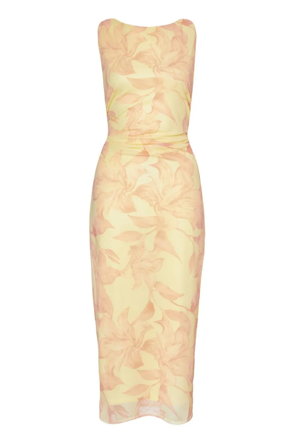 Yellow Mesh Floral Midaxi Dress