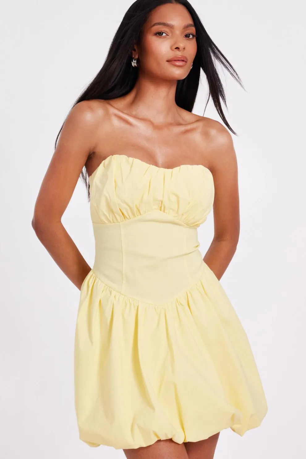 Yellow Puff Ball Skater Dress