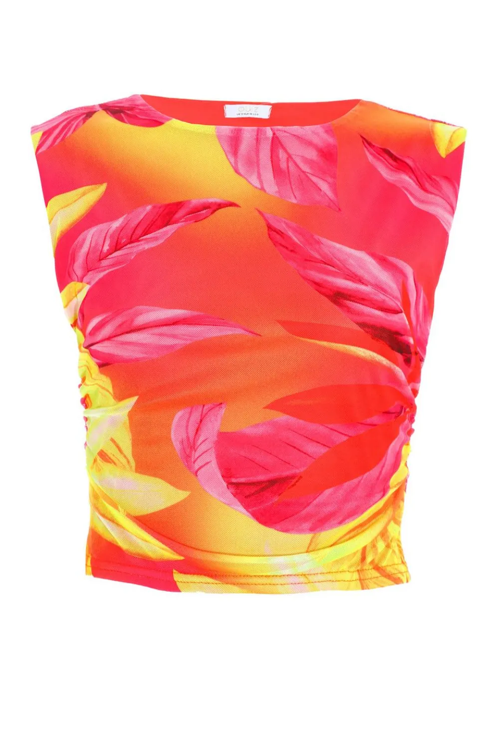 Yellow Tropical Print Mesh Top